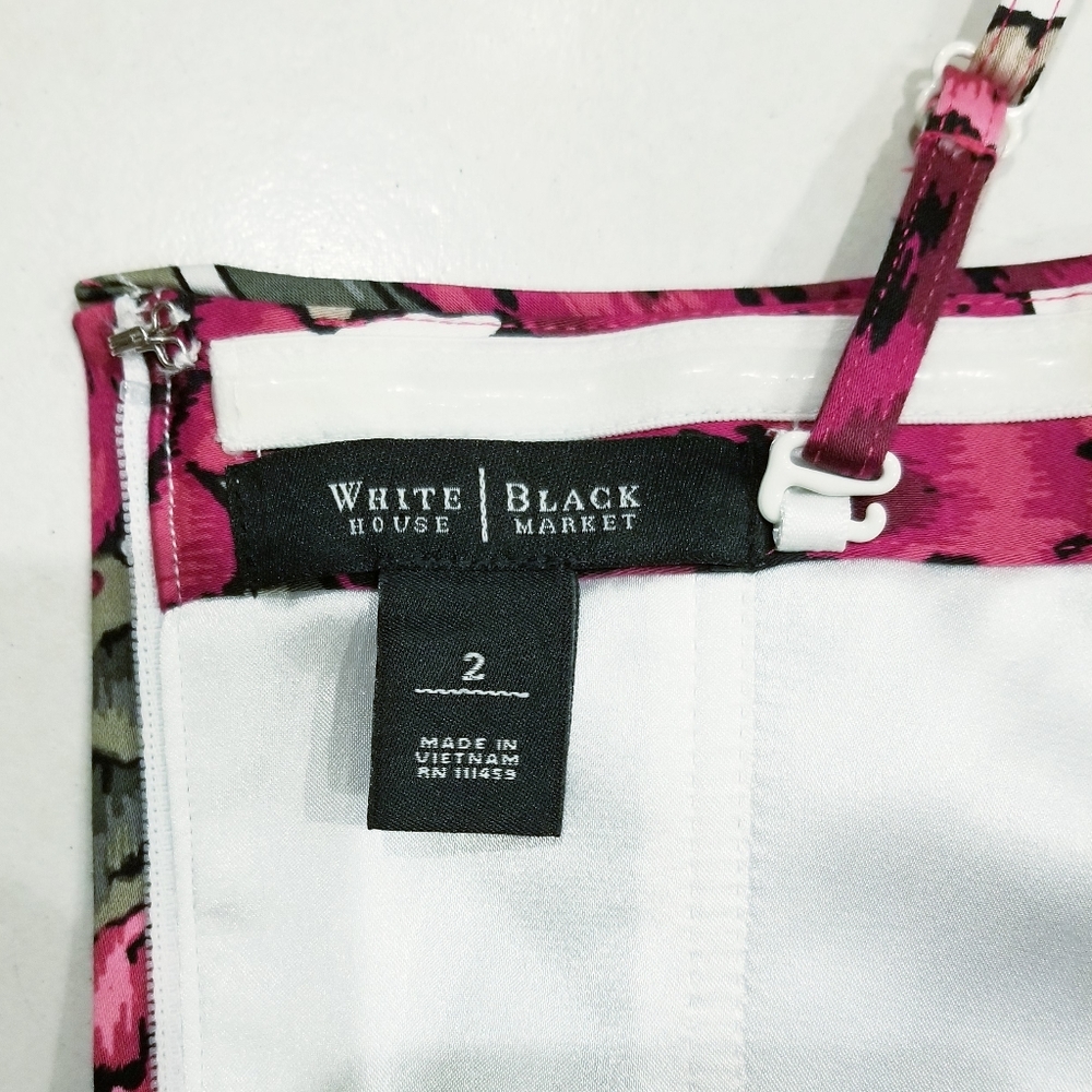 WHBM Black Pink & White Floral Print Bustier Top Sz 2 - Picture 9 of 13